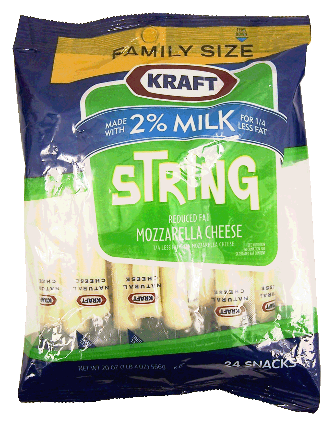 Kraft String reduced fat mozzarella cheese sticks made with 2% milk, 24 individually wrapped snacks Full-Size Picture